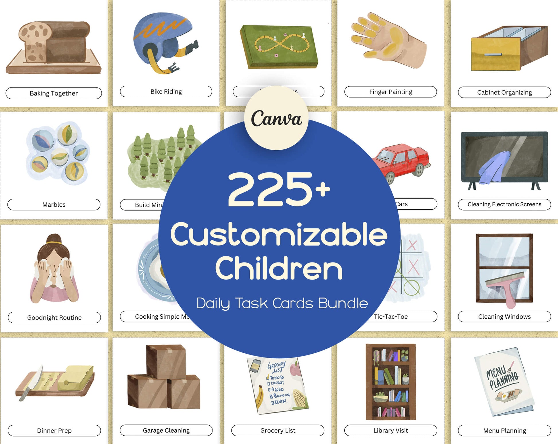 225+ Customizable Kids' Activity & Chore Cards - PLR Bundle